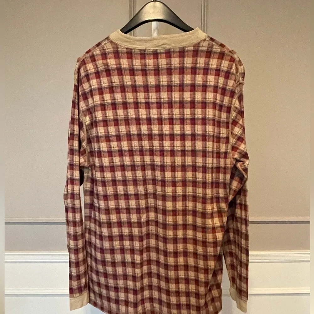 LL Bean Shirt Henley Plaid Pullover Long Sleeve USA Made Gorp Core Vintage LT